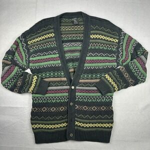 Vintage Generra Fair Isle Cardigan Sweater Mens Medium Geometric Ramie Cotton